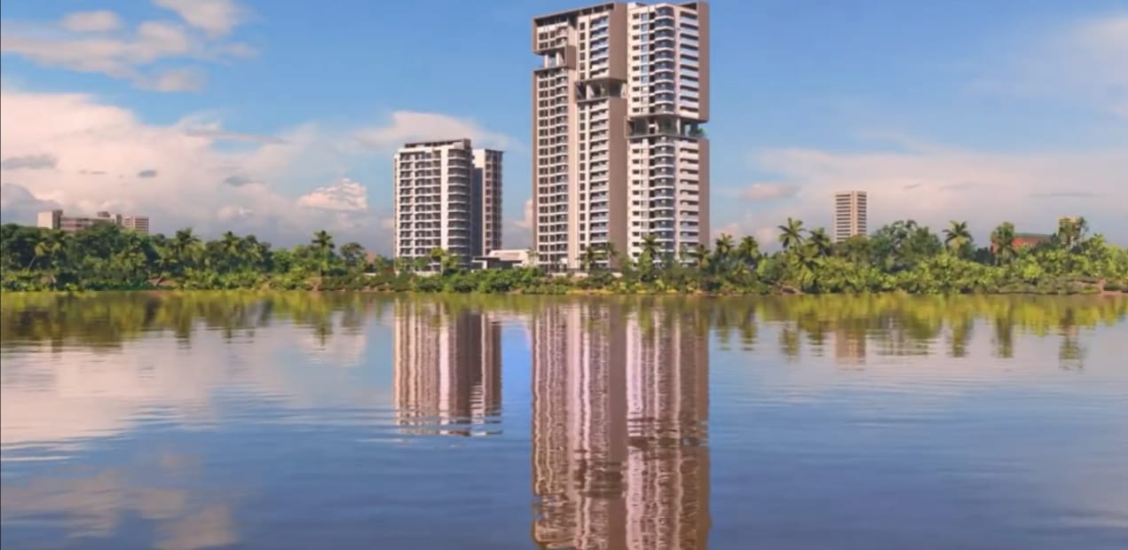 Lakeside towers and green surroundings at L&T Thanisandra Bangalore